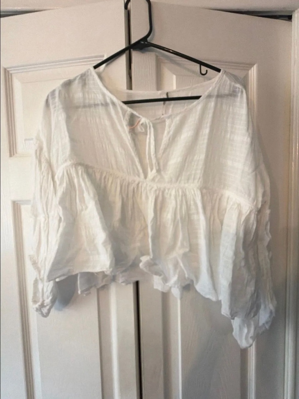 Free People White Ruffled crop top